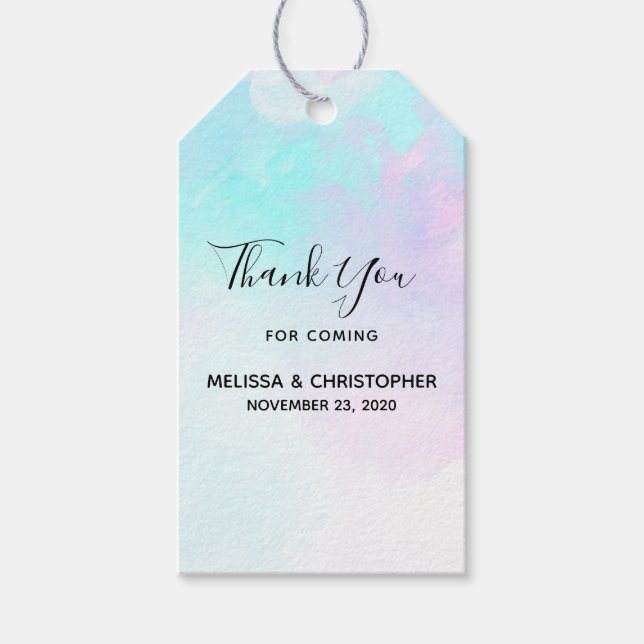 Tack för modern Abstrakt, blå och Lila vattenfärg Presentetikett (Framsidan)