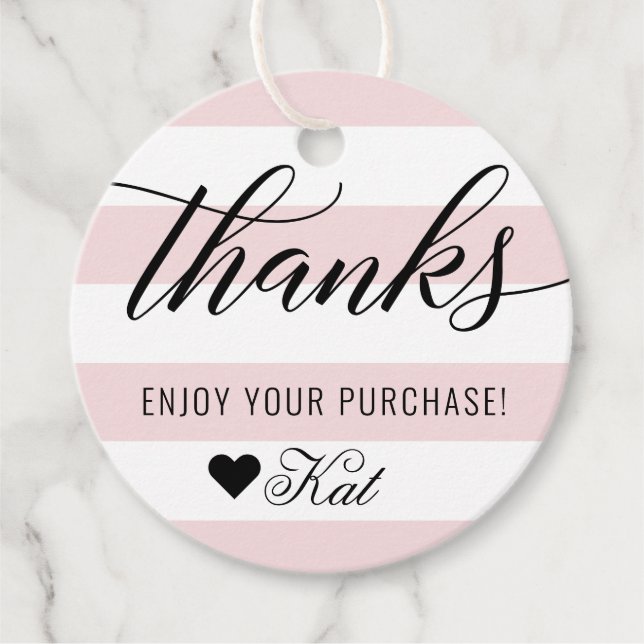 Tack för Modern Black Script Blek Rosa Rand Gåvor Etiketter (Framsida)