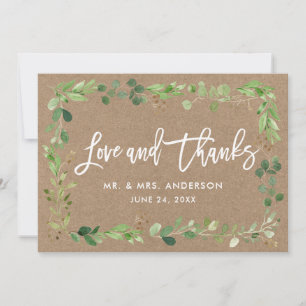 Tack för Modern Brush Script Eucalyptus Kärlek, Kr Kort