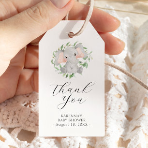 Tack för modern Elephant Greenery Baby Shower Presentetikett