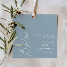 Tack för Modern Script Dusty Blue Boys Baptism Gåvor Etiketter