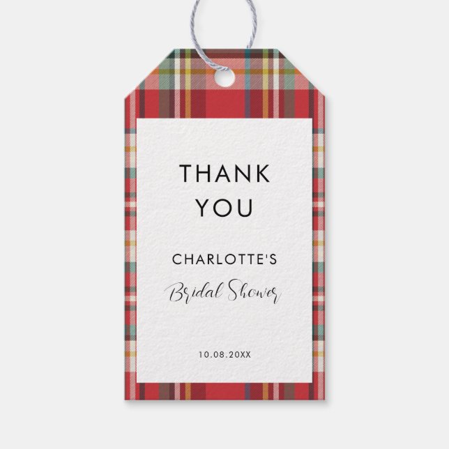 Tack för Möhippa av belagd Rustic Red Check Presentetikett (Framsidan)