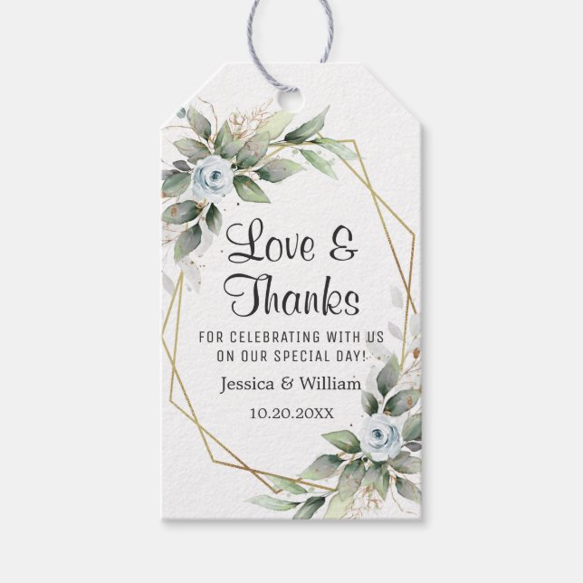 Tack för Möhippa av elegant Dusty Blue Blommigt Presentetikett (Framsidan)