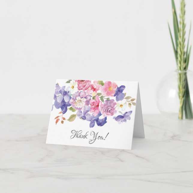 Tack för Möhippa av rosa och Lila Blommigt Kort (Framsida)