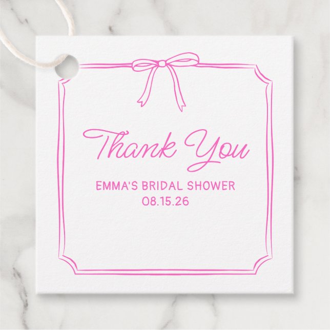 Tack för Möhippa i Shock rosa elegant Gåvor Etiketter (Framsida)