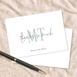 Tack för Monogram Initialer Namn Sage Bröllop Anteckningskort