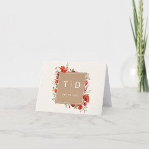 Tack för Monogram Poppy Wildblomma Cardstock Bröll Kort