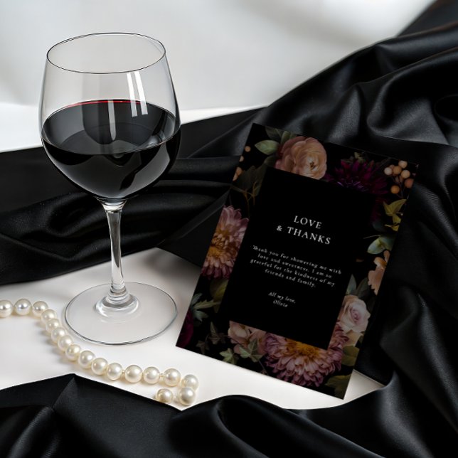 Tack för mörk och Moody Gothic Black Blommigt Inbjudningar (Dark and Moody Goth Bridal Thank You Card
)