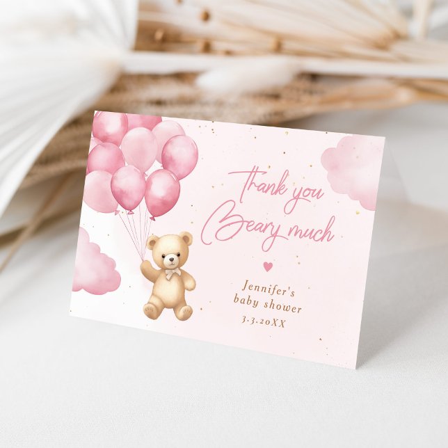 Tack för mycket rosa nalle Tack Kort (Skapare uppladdad)