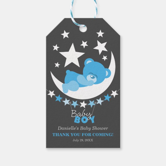 Tack för Nalle av leeping Blue Boy Party Presentetikett (Framsidan)