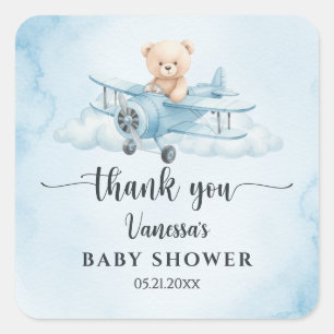 Tack för Nalle av vattenfärg Pilot Babykläder Fyrkantigt Klistermärke
