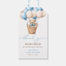 Tack för nalle Balloon Blue Boy Baby Shower Presentetikett