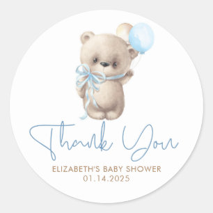 tack för nalle Cute Blue Brown Baby Shower Runt Klistermärke