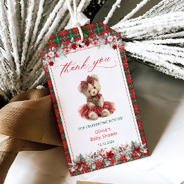 Tack för nalle Jul Girl Baby Shower Presentetikett