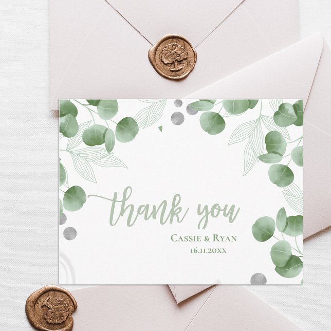 Tack för naturinspirerad eukalyptus Bröllop Vykort (Nature-Inspired Eucalyptus Wedding Thank you Postcard)