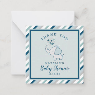 Tack för navy & Mint Cute Elephant Baby Shower Anteckningskort