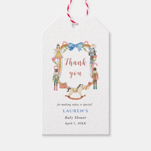 Tack för Nutcracker-julen Baby Shower Presentetikett (Framsidan)