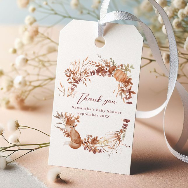 Tack för nyckelharen höst baby shower med pumpa te presentetikett (Skapare uppladdad)