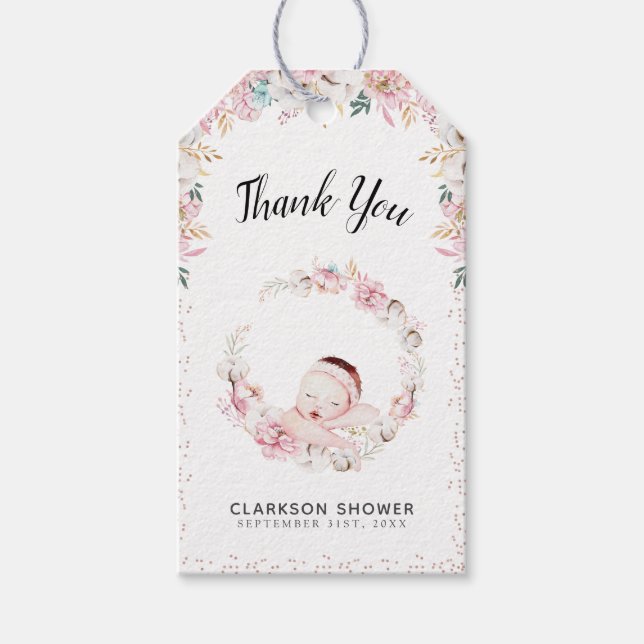 Tack för nyfödd Blommigt Presentetikett (Framsidan)