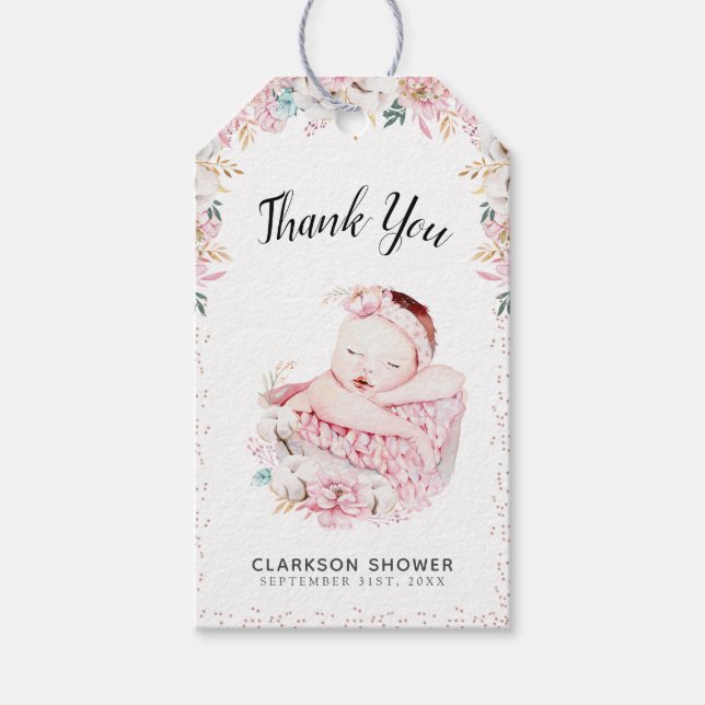 Tack för nyfödd Blommigt Presentetikett (Framsidan)