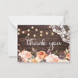 Tack för och persikofärgad Snöre-Blommigt Anteckningskort