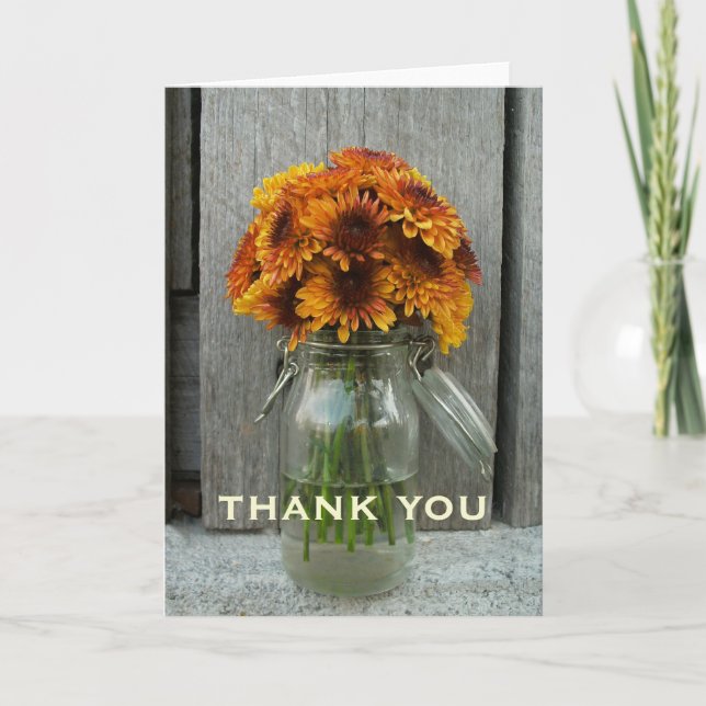 Tack för Orange Blommor och Barn Wood Kort (Framsida)