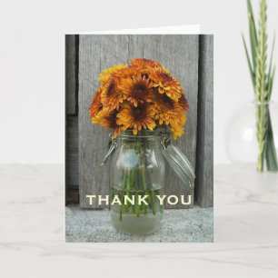 Tack för Orange Blommor och Barn Wood Kort