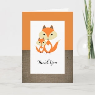 Tack för orange Fox Burlap Baby Shower Kort