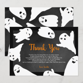 Tack för orangens svarta Halloween-spökdusch Kort