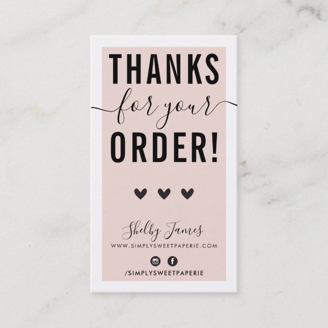 TACK FÖR ORDNINGEN Infoga svart rosa Visitkort (Framsida)