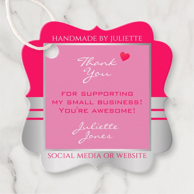 Tack för paketering av cute Girly Rosa och Silver Gåvor Etiketter (Framsida)