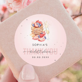 Tack för pannkakslunch med bubbelrosa bröllopsdusc runt klistermärke