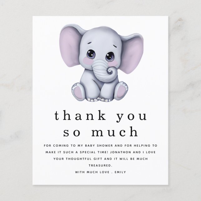 Tack för papper cute Elephant Baby Shower Flygblad (Framsidan)