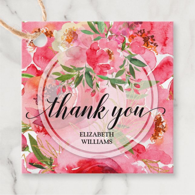 Tack för Peony Blommor Gåvor Etiketter (Framsida)