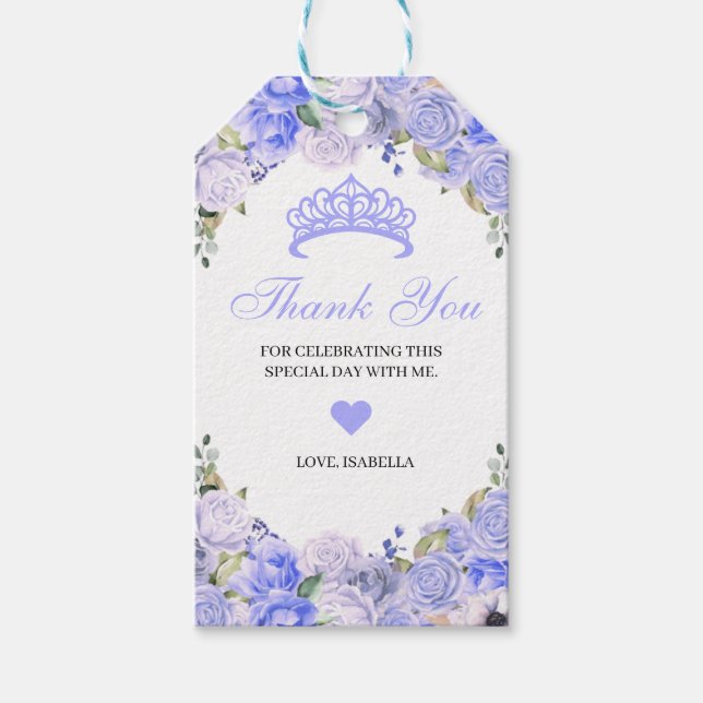 Tack för Periwinkle Blue-Blommigt Presentetikett (Framsidan)
