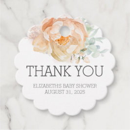 Tack för persiko-blomma, babykläder gåvor etiketter