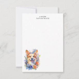 Tack för Personlig av vattenfärg Corgi Anteckningskort