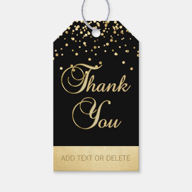 TACK för personlig Black Guld Confetti Presentetikett (Framsidan)