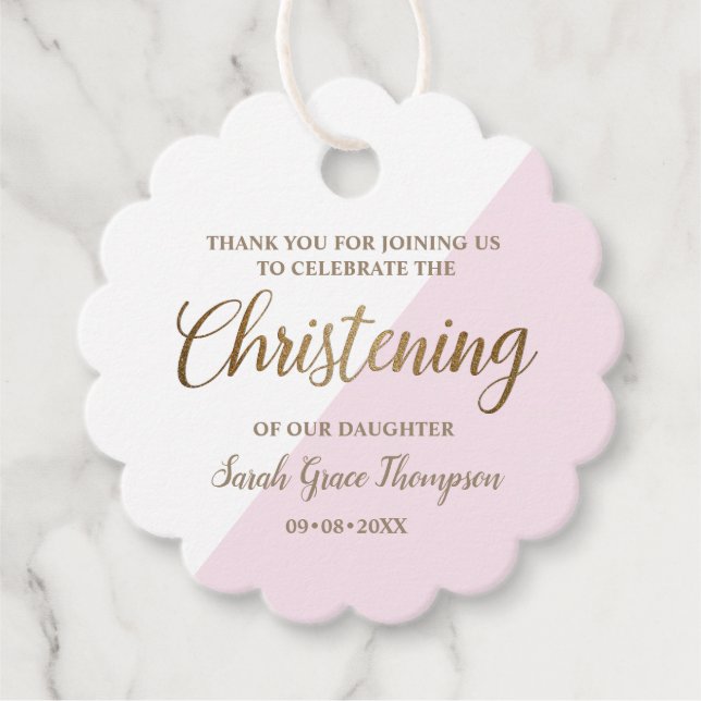 Tack för personlig Rosa Flicka Christening Gåvor Etiketter (Framsida)