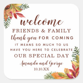 Tack för personligen för höstbröllop fyrkantigt klistermärke