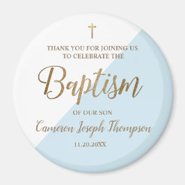 Tack för personligens blå Pojke-baptism Magnet