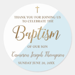 Tack för personligens blå Pojke-baptism Runt Klistermärke