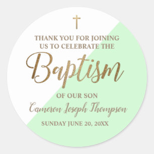 Tack för personligens grönt Pojke baptism Runt Klistermärke