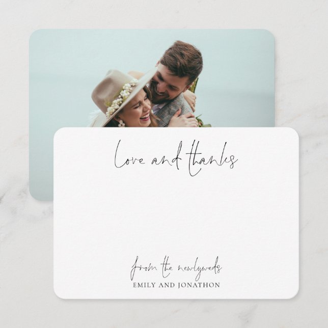 Tack för Photo Namn Script Bröllop Newlyed Kärlek Kort (Fram/baksida)