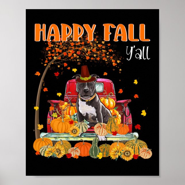 Tack för Pitbull Hund Autumn Fall Pumpkin Lastbil  Poster (Framsidan)