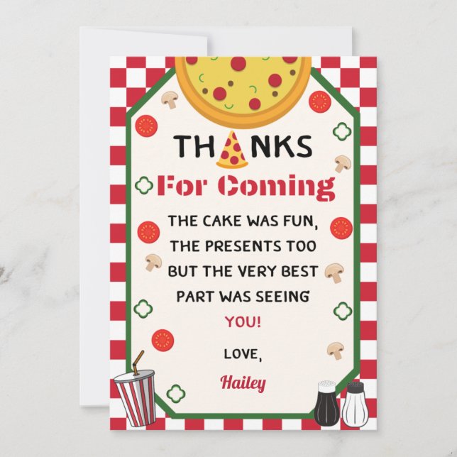 Tack för pizza födelsedagsfest kort (Framsida)