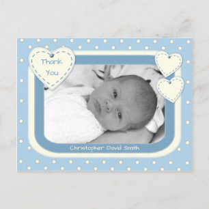 Tack för Pojke-fotovykortet Blue Polka dots Vykort