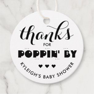 Tack för Poppin' by Baby Shower Popcorn Favor Ta Gåvor Etiketter