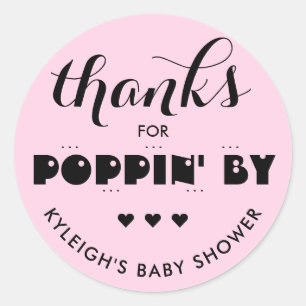 Tack för Poppin' by Baby Shower Popcorn Rosa Runt Klistermärke