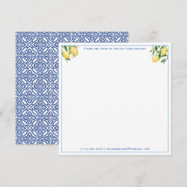 Tack för Positano Lemons Blue Tiles Baby Shower Anteckningskort